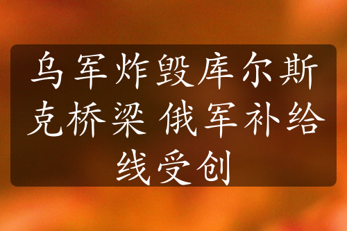 乌军炸毁库尔斯克桥梁 俄军补给线受创