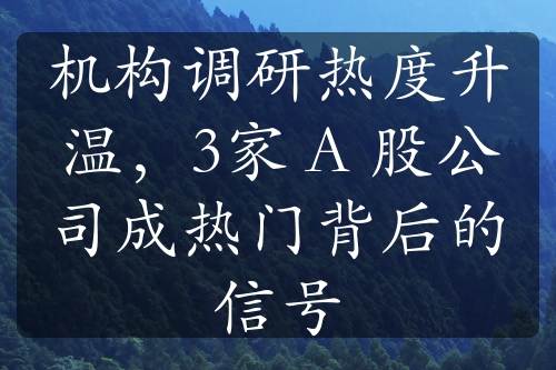 机构调研热度升温，3家 A 股公司成热门背后的信号